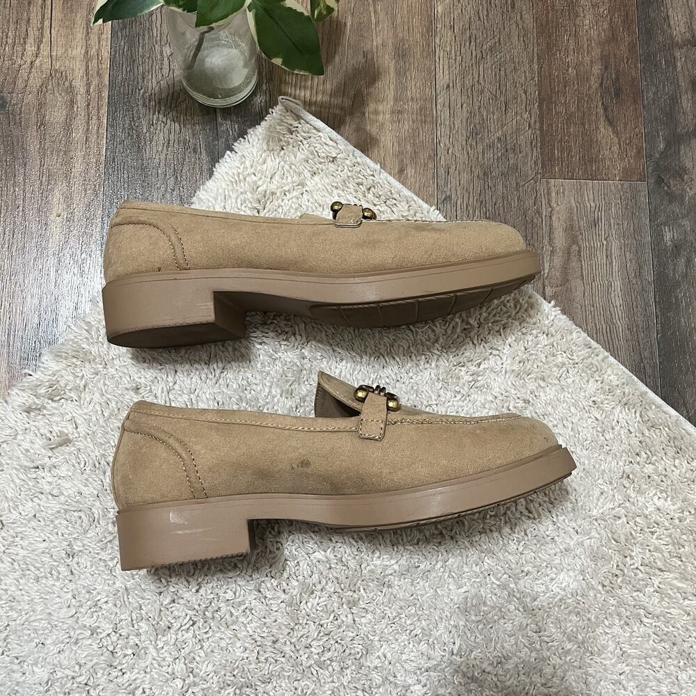 Torrid 9 WW Beige Faux Suede Horsebit Chunky Heel Slip-On Loafers - Picture 8 of 10